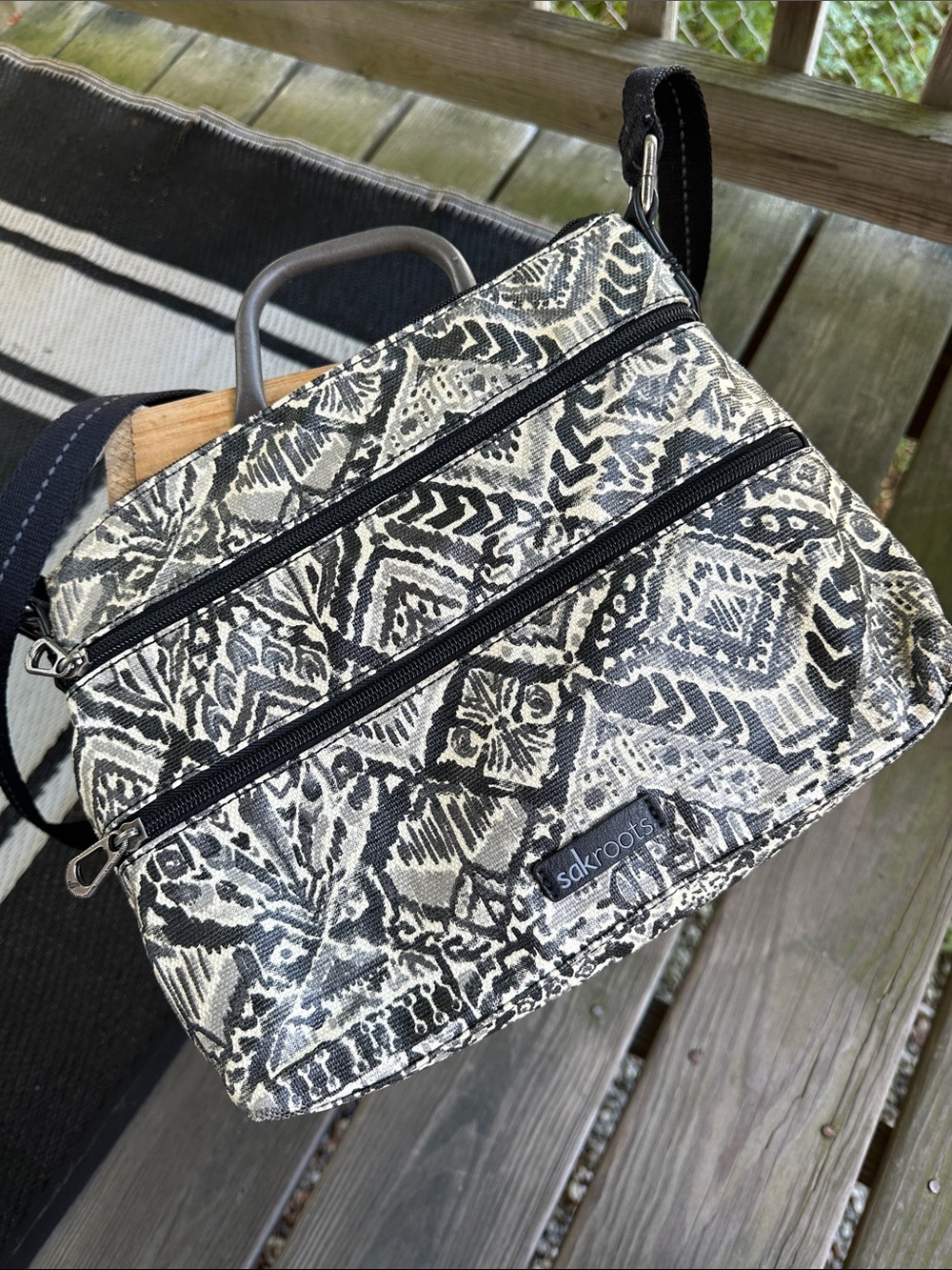Sakroots Black & Cream Patterned Crossbody Bag